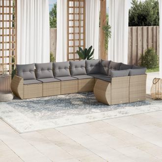 vidaXL Set De Sof&aacute;s De Jard&iacute;n 9 Pzas Con Cojines Rat&aacute;n Sint&eacute;tico Beige Vidaxl