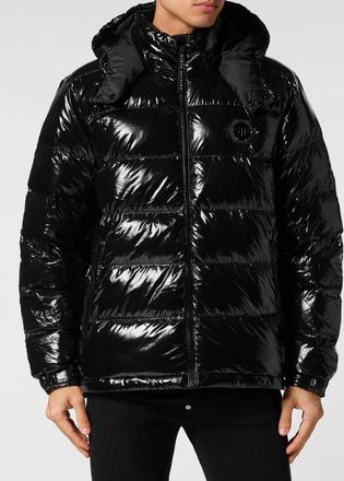 Philipp Plein Piumino in nylon trapuntato con cappuccio amovibile e logo