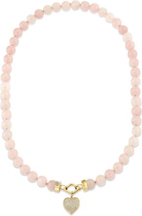Sydney Evan 14K Yellow Gold Love Rose Quartz And Diamond Necklace - Womens - 14kt Gold/Pink Quartz/Diamond
