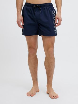 Jack & Jones Badeshorts JACK & JONES JPSTMAUI JJSWIM SPLICE LOGO AKM SN, Herren, Gr. XS, N-Gr, blau (navy blazer), Web, Recycling-Polyester, bedruckt, Badehosen Ba