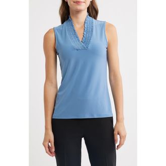 Anne Klein Smocked Neck Tank in Dutch Blue at Nordstrom, Size X-Small