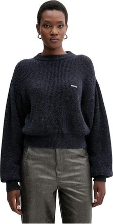 Rotate Trui met opgerolde mouwen - Dames - Ronde hals truien - Blauw - M - Wol - Truien & Vesten