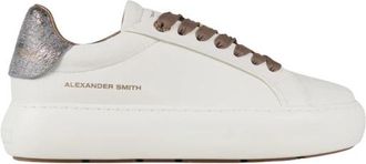 Alexander Smith Soho Donna in glad wit leer en crackl&egrave; gelamineerde bronzen hak - Dames - Sneakers - Wit - 38 EU - Leer - Schoenen