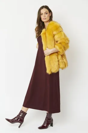 JayLey Womens Faux Fur Ribbed Coat - Mustard