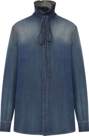 Dior LONG BLOUSE WITH KNOT COLLAR IN COTTON DENIM - Christian Dior - Woman