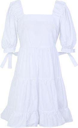 8 by YOOX COTTON BLEND PUFF SLEEVE MIDI DRESS