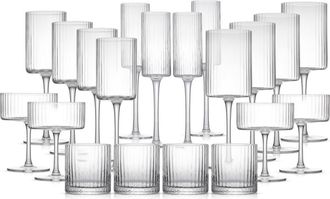 JoyJolt 20-Piece Elle Fluted Glass Set in Clear at Nordstrom Rack