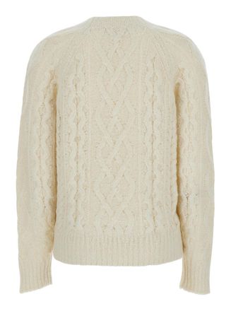 Isabel Marant Womens White Crew Neck Wool Sweater With Braided Design Tops Top