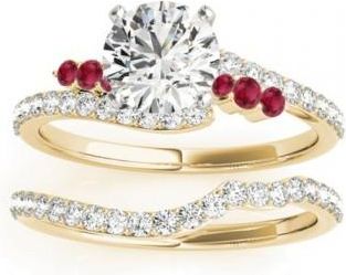 Allurez Diamond & Ruby Bypass Bridal Set 18k Yellow Gold (0.74ct)