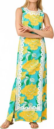 Lilly Pulitzer Lotta Stretch Maxi Shift Dress In Blue Curacao Rose Bud