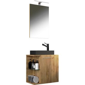 ebuy24 Ebuy24 - Set Vcm De 3 Piezas Lavadero Para Invitados Wc Ba&ntilde;o Para Invitados Lavabo Con Espejo Set De Ba&ntilde;o - Hausa Sp-bl (blanco / Antracita)