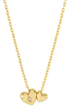 Estella Bartlett Double Heart & Cubic Zirconia Necklace in Gold at Nordstrom