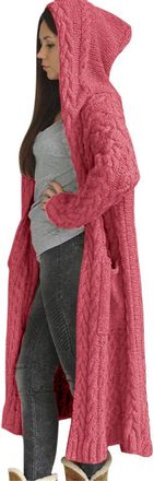 Generic Cable Knit Cardigan for Women Thermal Hooded Neck Solid Knitwear Maxi Coat Oversized Longline Hooded Cape Jumpers Cardigan Loose Fit Soft Abrasion Cas