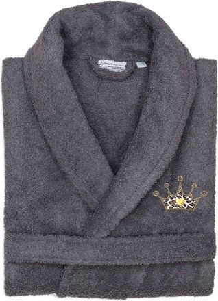 Linum Home Textiles Turkish Cotton Terry Bath Robe Embroidered With Cheetah Crown Design