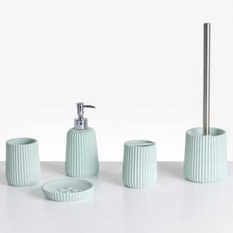 Beliani Beliani - Conjunto De 5 Accesorios De Ba&ntilde;o Jabonera Dispensador De Jab&oacute;n Escobilla De Inodoro Vaso Soporte Para Cepillos De Dientes Verde Menta Pozuzo