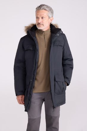Mountain Warehouse Antarctic Mens Extreme Down Jacket Faux Fur Hood Warm Full Zip Winter Coat Charcoal