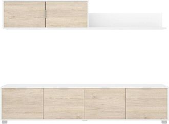 Dmora Dmora - Parete attrezzata Winnie, Composizione soggiorno, Mobile salotto multiuso, Armadio porta TV, 200x40 h43 cm, Bianco e Rovere