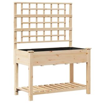 Berkfield Home Garden Planter with Trellis&Shelf 115x59x152 cm Solid Wood Fir in Beige | Size: 115 x 59 x 152 cm