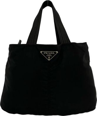 Prada Black Nylon Leather Handbag Tote Bag (Pre-Owned)