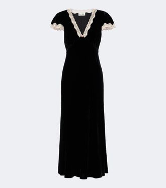 Rixo Vestido midi Clarice de terciopelo con encaje