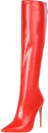 Generic Women Pointed Toe Knee High Boots Stiletto Heel Back Zipper Pu Leather Winter Boot