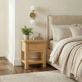 Furniturebox Belle Solid Oak Wood Bedside Table in Light Brown