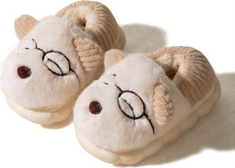 Generic Kids Slippers Winter Warm Anti Slip Flat Sole Childrens Slippers Plush Lined Round Toe Cartoon Print Kids Slipper for Boys Girls Indoor Home Use Soft 