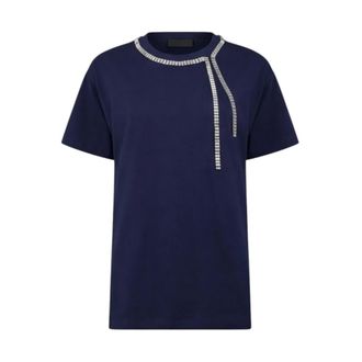 Liu Jo T-Shirts, female, Blue, Size: XS T-shirt in jersey di cotone con ricami gioiello