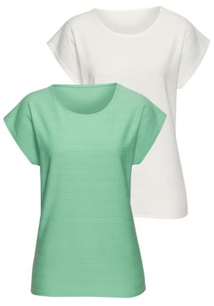 Vivance T-Shirt VIVANCE mit modischer Streifenstruktur, Damen, Gr. 32/34, gr&uuml;n (gr&uuml;n, creme), Obermaterial: 100% Baumwolle, unifarben, bequem normal, Rundhals