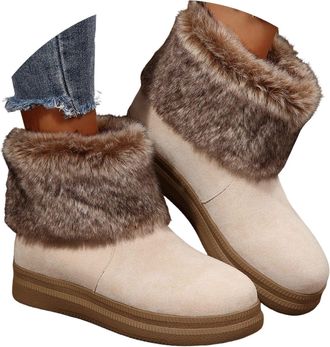 Generic Womens Winter Boots - Warm Fur Lined Ankle Booties, Non-Slip Comfortable Slip On Short Furry Snow Boots(A-white,9.5)