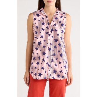 Frank & Eileen Cotton Sleeveless Button-Up Shirt in Red Stripe W/Navy Stars at Nordstrom Rack, Size X-Large