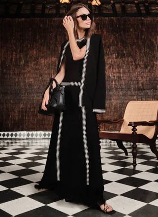 Johanna Ortiz Holiday Fringe Hem Dress In Black/ecru