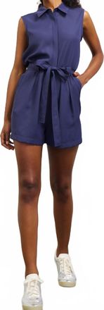 Skies Are Blue Clothing Mira Collared Romper In Soft Indigo