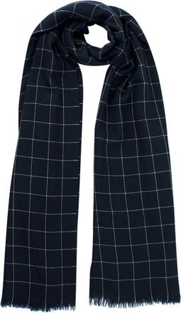 Bespoke Navy Check Cashmere Blend Scarf