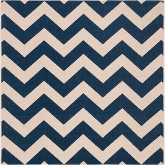 Safavieh Alfombra chevron de polipropileno azul/beige, 160 x 160 cm