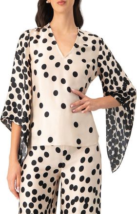 Ivonne Polka Dot V-Neck Blouse with Wide Sleeves in Natural at Nordstrom, Size 12