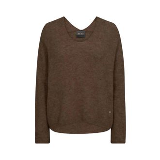 Mos Mosh MOS Mosh, Truien & Vesten, Dames, Bruin, L, Bruine V-hals Gebreide Trui