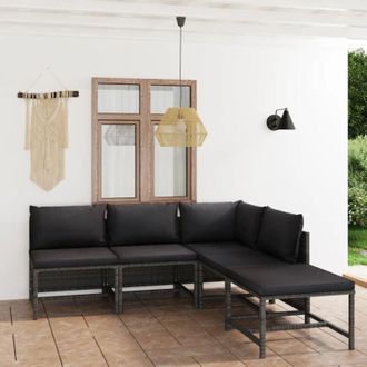 vidaXL Set Divani da Giardino 5 pz con Cuscini in Polyrattan Grigio - Vidaxl