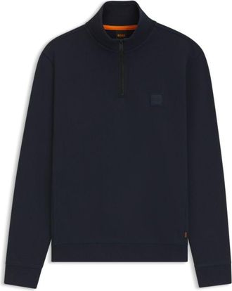 BOSS Zip-neck sweatshirt in cotton terry with logo patch