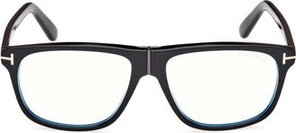 Tom Ford 56mm Pilot Blue Light Blocking Glasses in Black /T Logo /Blue Block at Nordstrom