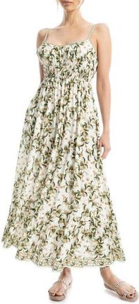 Max Studio Smocked Empire Waist Maxi Dress in Beige/Green at Nordstrom Rack, Size X-Small