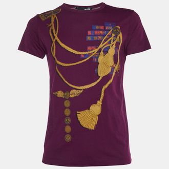 Love Moschino Plum Trompe Loeil Print Cotton Crew Neck T-Shirt