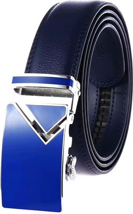 Generic Mens Genuine Leather Ratchet Belt, 3.5 cm Width, Automatic Zinc Alloy Buckle, Black, Red,brown,White, Blue, Black and brown (Blue)