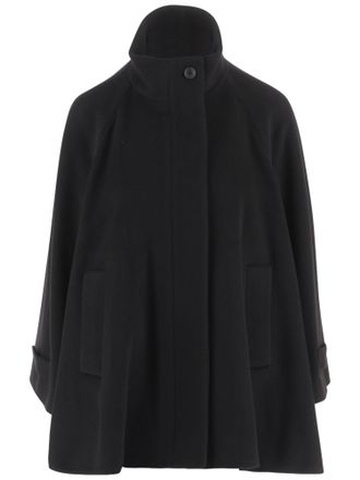 Tagliatore Black Wool Cape with High Collar