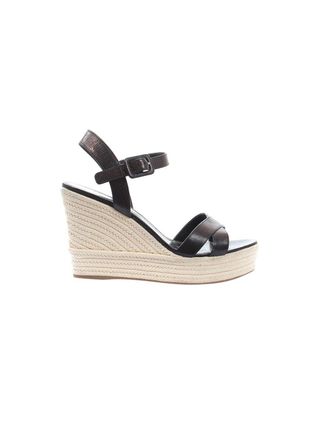 Sergio Rossi Black leather wedge heeled espadrille sandals Size 40