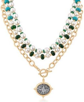 Jardin Faux Pearl & Stone Beaded Toggle Charm Necklace in Multi/Gold at Nordstrom Rack, Size 17