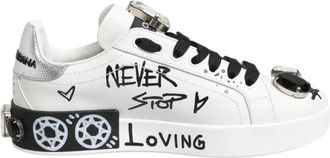 Dolce & Gabbana Kristal Portofino Sneakers Wit Leer - Dames - Sneakers - Wit - 35 EU - Leer - Schoenen
