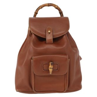 Gucci Vintage Bamboo Backpack Leather Brown Leather Backpack Bag (Pre-Owned)