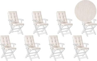 Beliani Conjunto De 8 Cojines Para Asiento Y Respaldo De Sillas De Exterior Con Lazos Beige Claro Maui