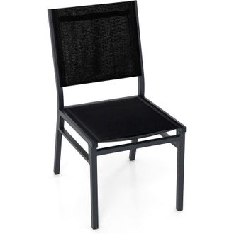 Costway Silla Jardin Exterior Texteline, Sillas Terraza Exterior Aluminio, Asiento y Respaldo Transpirables, 60 x 45 x 87 cm, Carga 150 kg, Negro, Sillas
